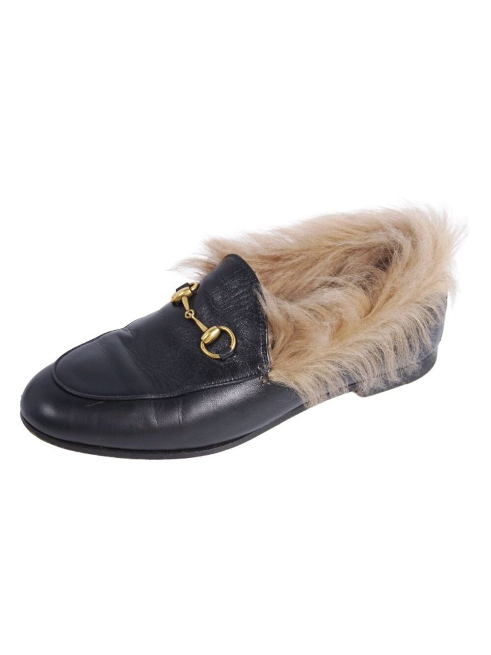 Gucci Loafers Moccasins Horsebit Fur Shoes Leather Black